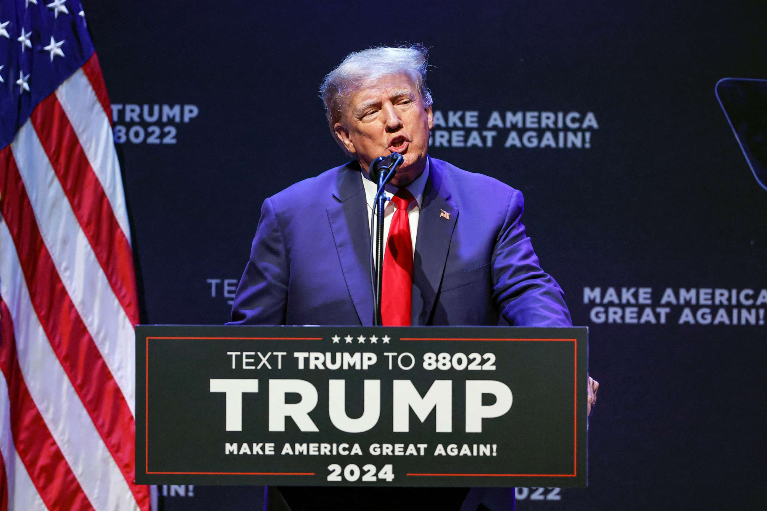 PHOTO: In this March 13, 2023, file photo, former President Donald Trump speaks at the Adler Theatre in Davenport, Iowa.