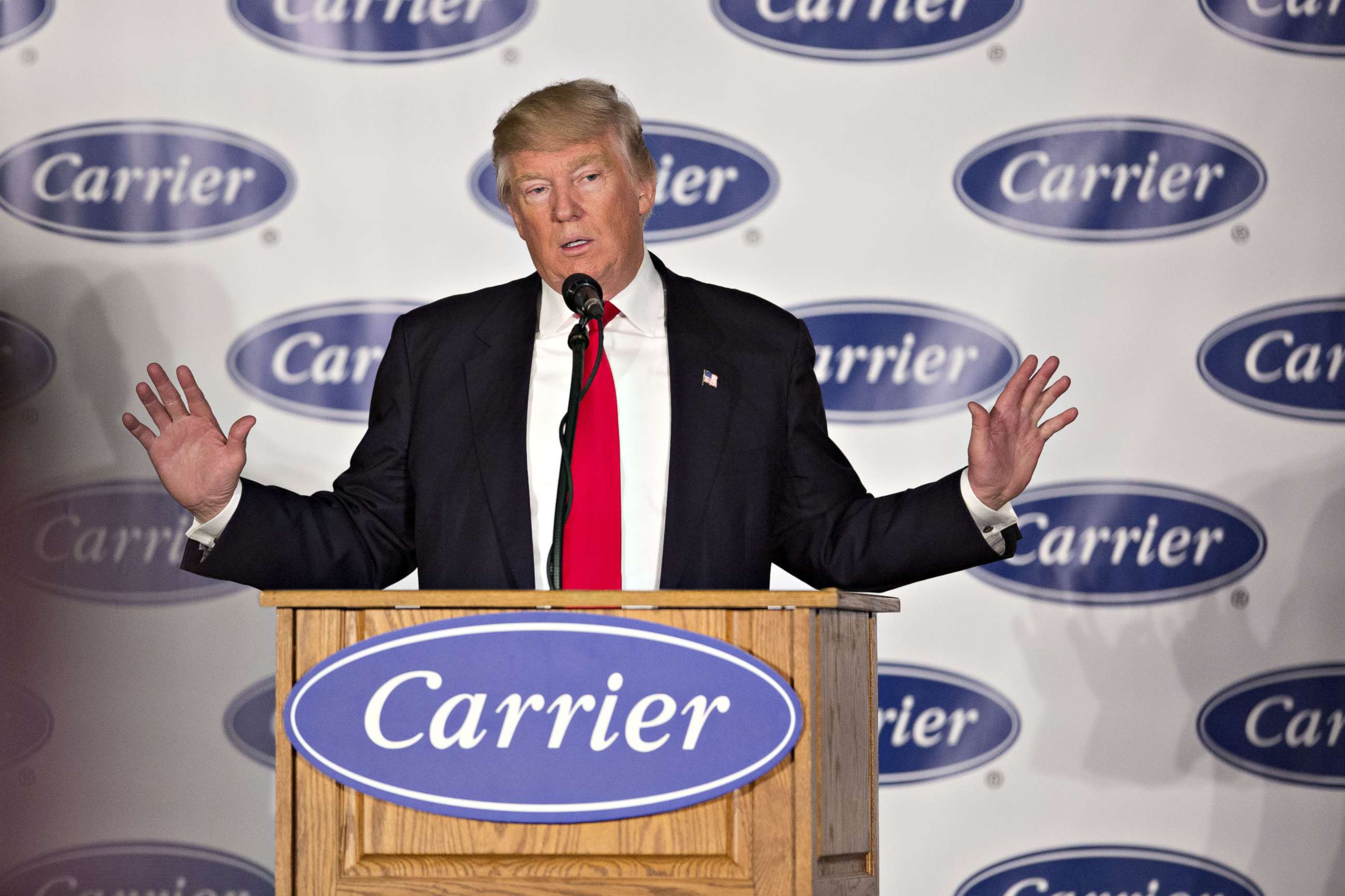 PHOTO: Then President-elect Donald Trump speaks during an event at Carrier Corp. in Indianapolis, Indiana, Dec. 1, 2016. 