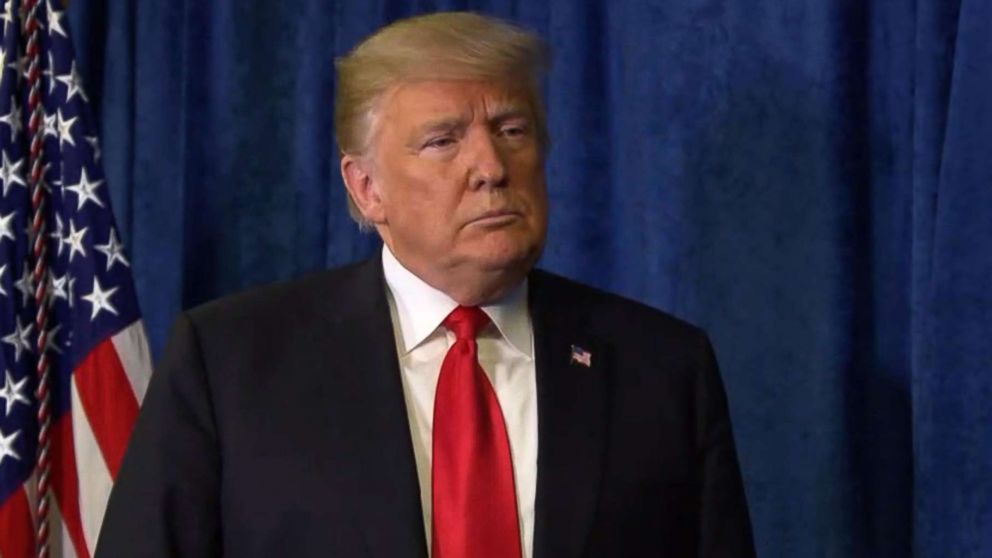 PHOTO: President Donald Trump speaks with ABC News' Jonathan Karl before a campaign rally in Fort Myers, Fla., Oct. 31, 2018.