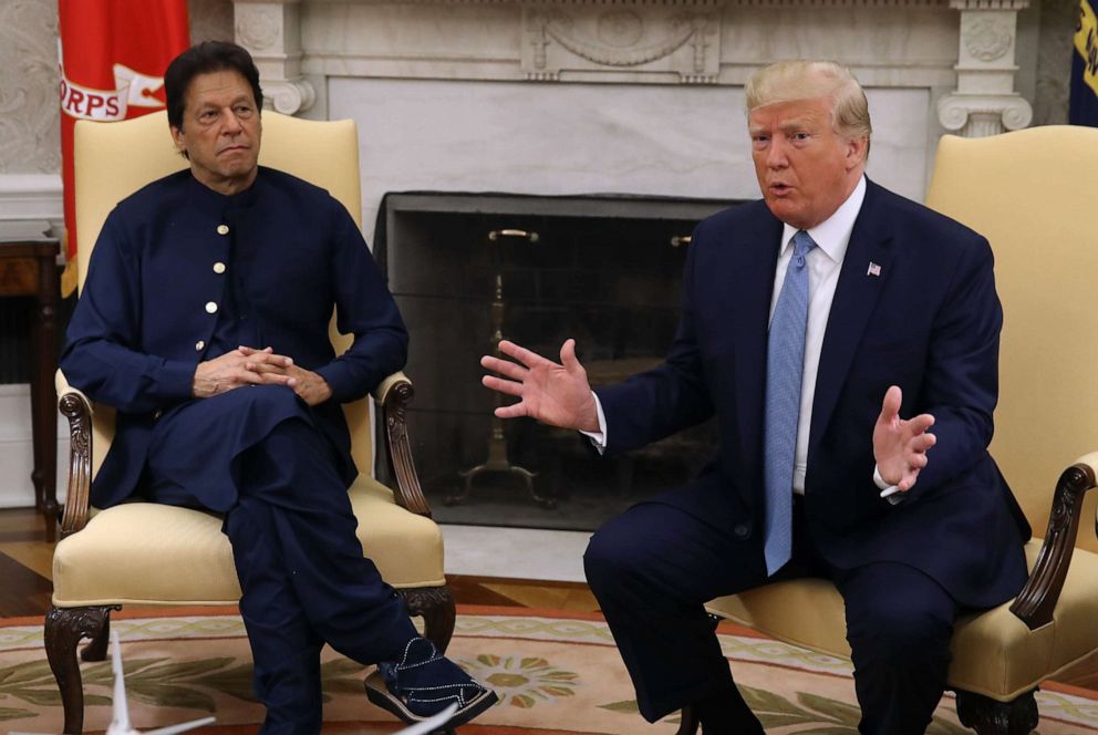 PHOTO: U.S. President Donald Trump meets with Prime Minister of the Islamic Republic of Pakistan, Imran Khan in the Oval Office at the White House on July 22, 2019 in Washington.