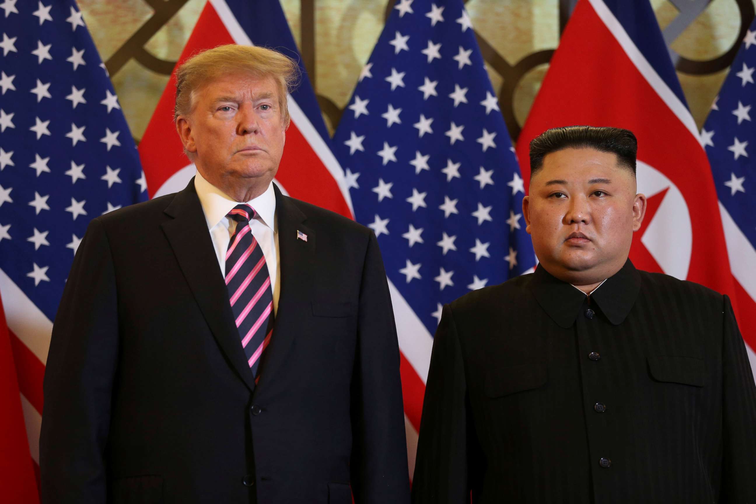 PHOTO: President Donald Trump and North Korean leader Kim Jong Un pose before their meeting during the second U.S.-North Korea summit at the Metropole Hotel in Hanoi, Vietnam Feb. 27, 2019.