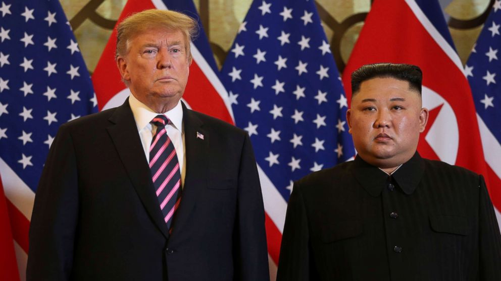 PHOTO: President Donald Trump and North Korean leader Kim Jong Un pose before their meeting during the second U.S.-North Korea summit at the Metropole Hotel in Hanoi, Vietnam Feb. 27, 2019.