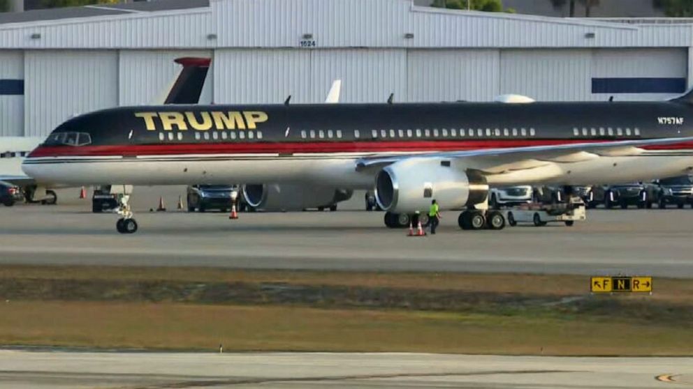 PHOTO: Former President Donald Trump's plane lands at West Palm Beach airport on April 4, 2023.