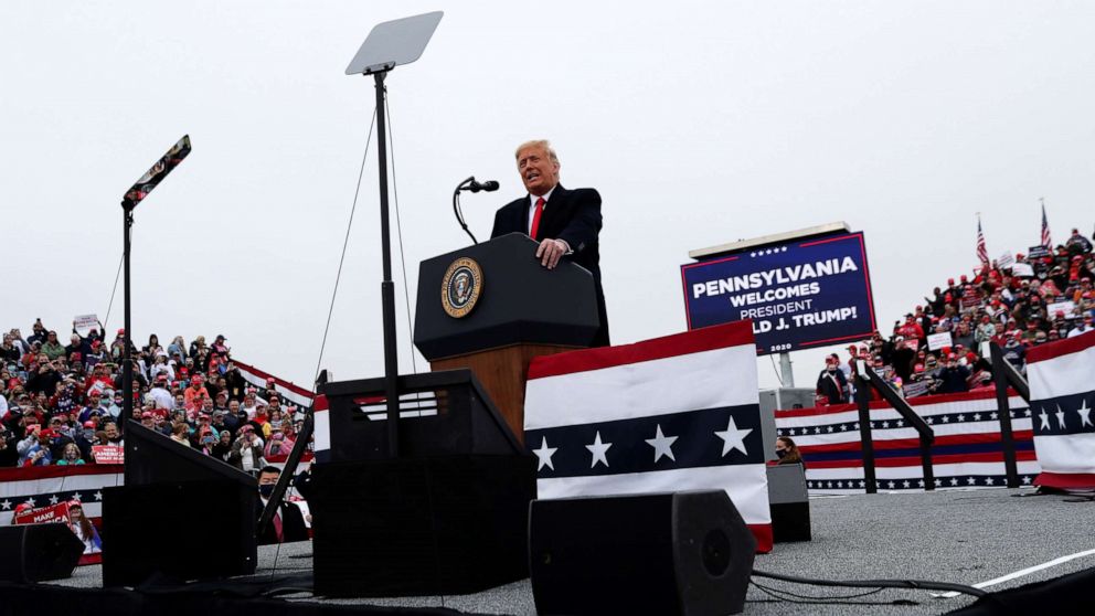 PHOTO: President Donald Trump holds a campaign event in Lititz, Pennsylvania, Oct. 26, 2020.