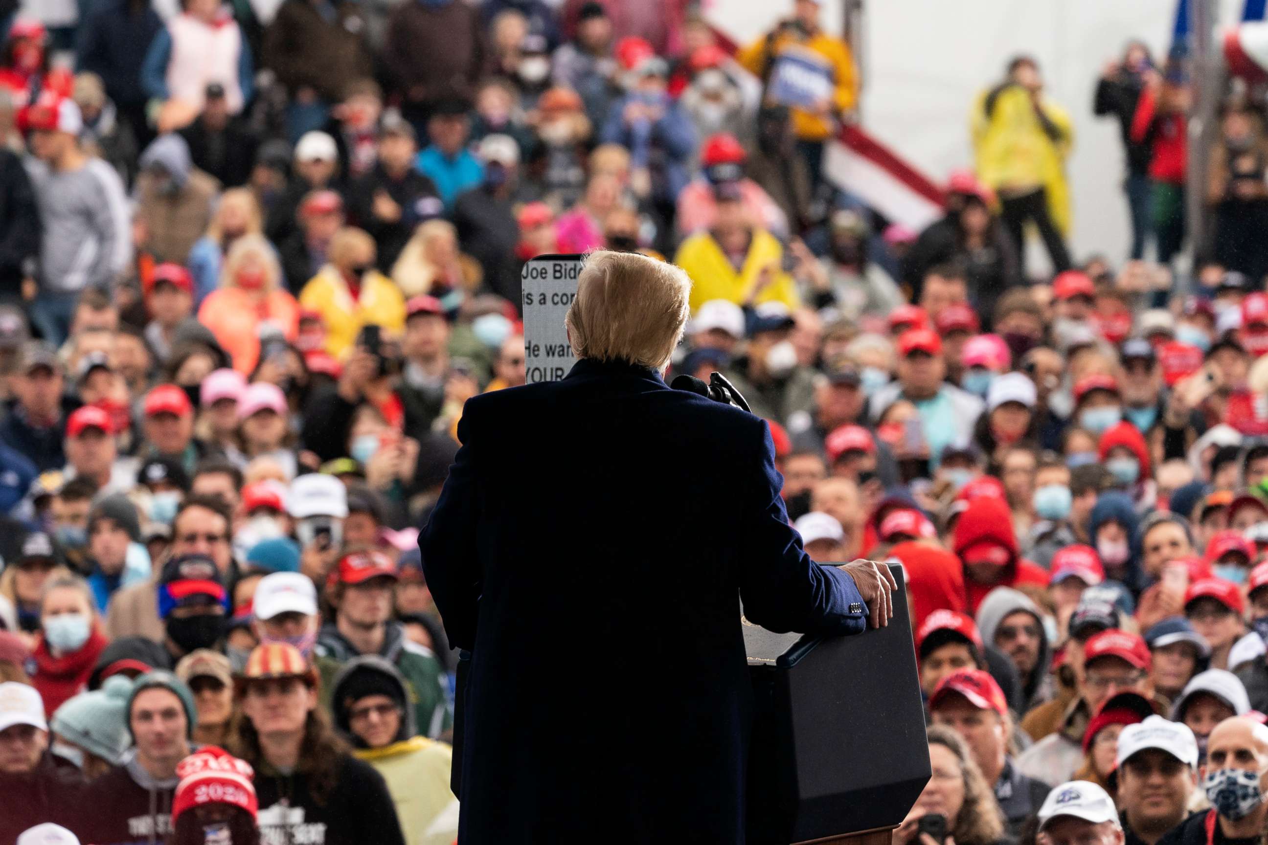 PHOTO: President Donald Trump speaks at a campaign rally at HoverTech International, Oct. 26, 2020, in Allentown, Pa.