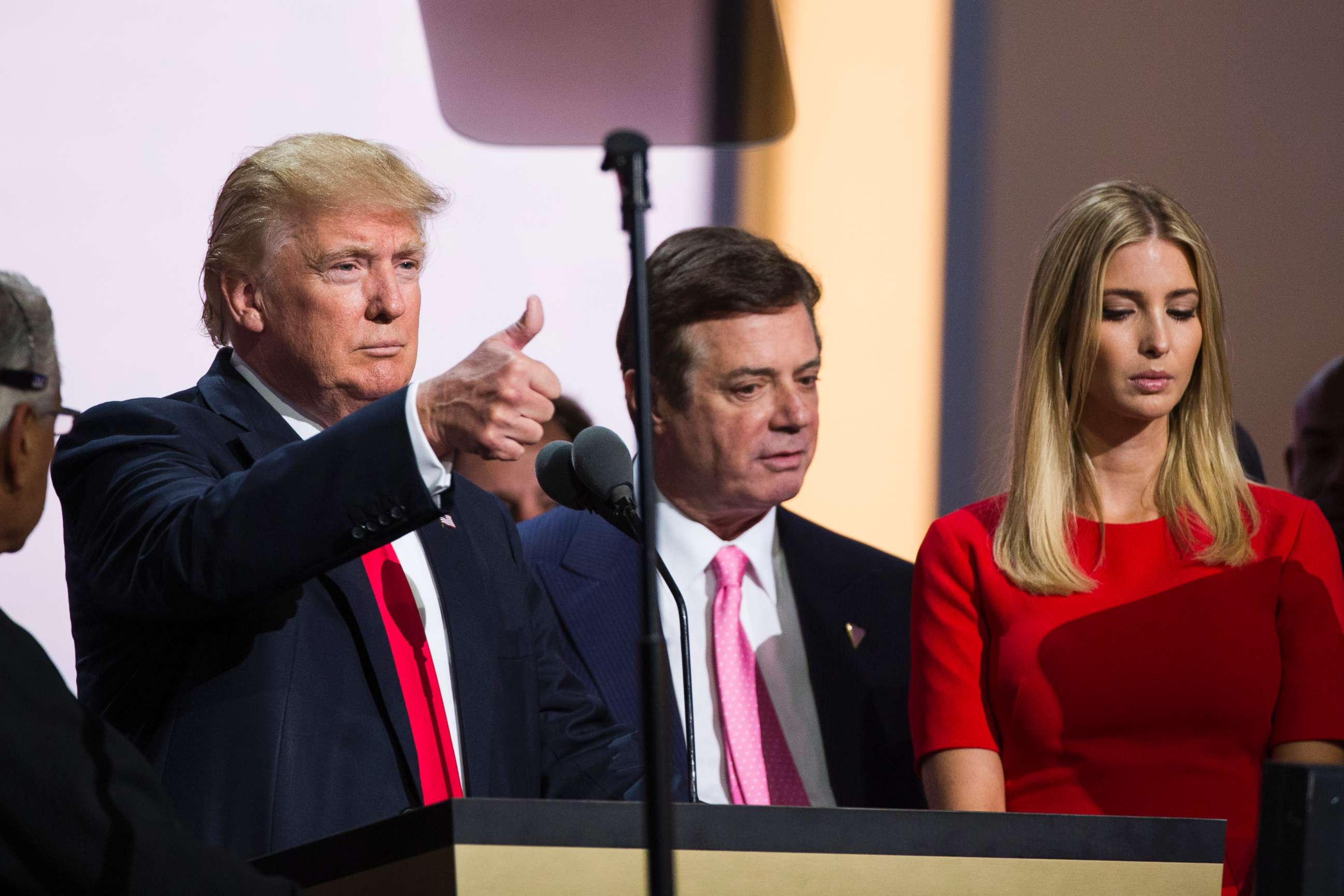 PHOTO: Donald Trump, Campaign Manager Paul Manafort, and his daughter Ivanka Trump do a walk thru at the Republican Convention, July 20, 2016, at the Quicken Loans Arena in Cleveland, Ohio. 