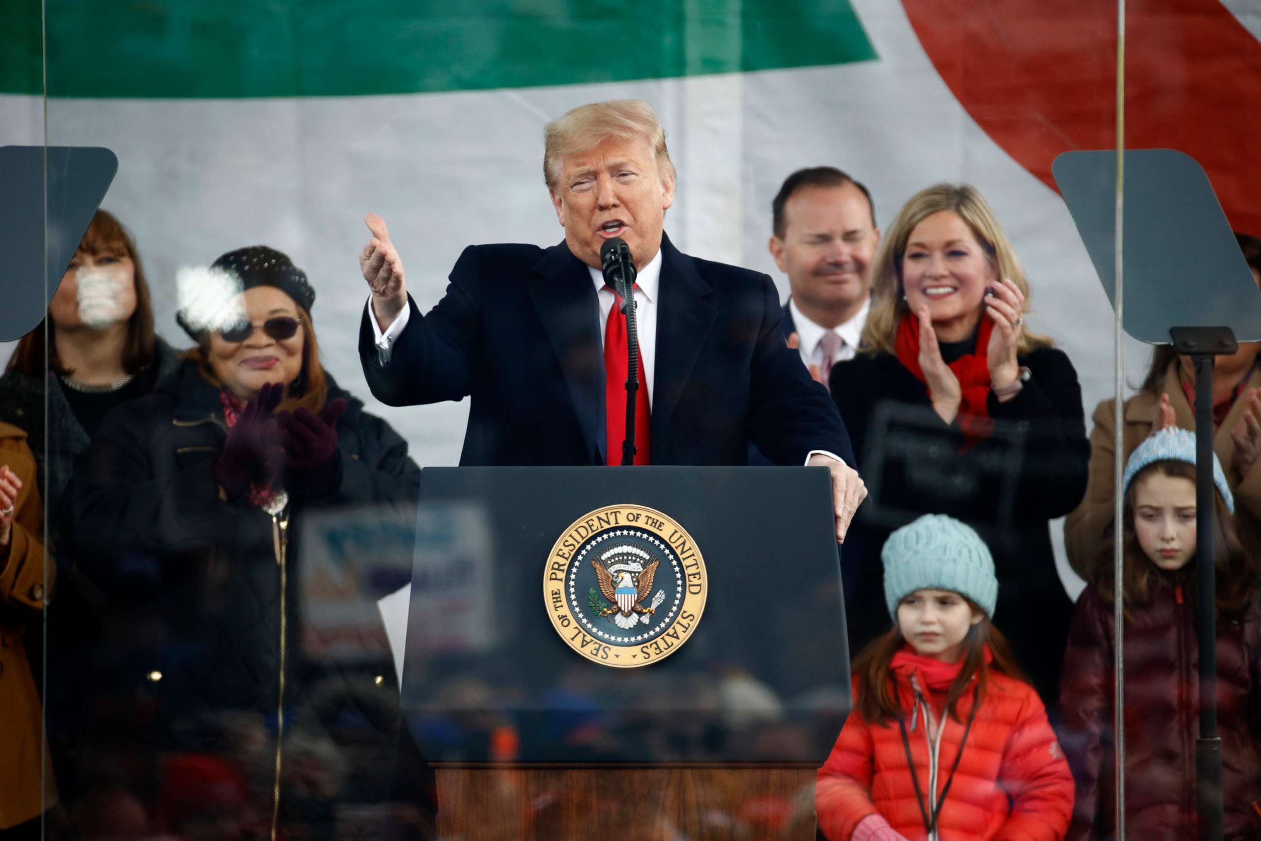 PHOTO: President Donald Trump speaks at a March for Life rally, Jan. 24, 2020, on the National Mall in Washington, D.C.