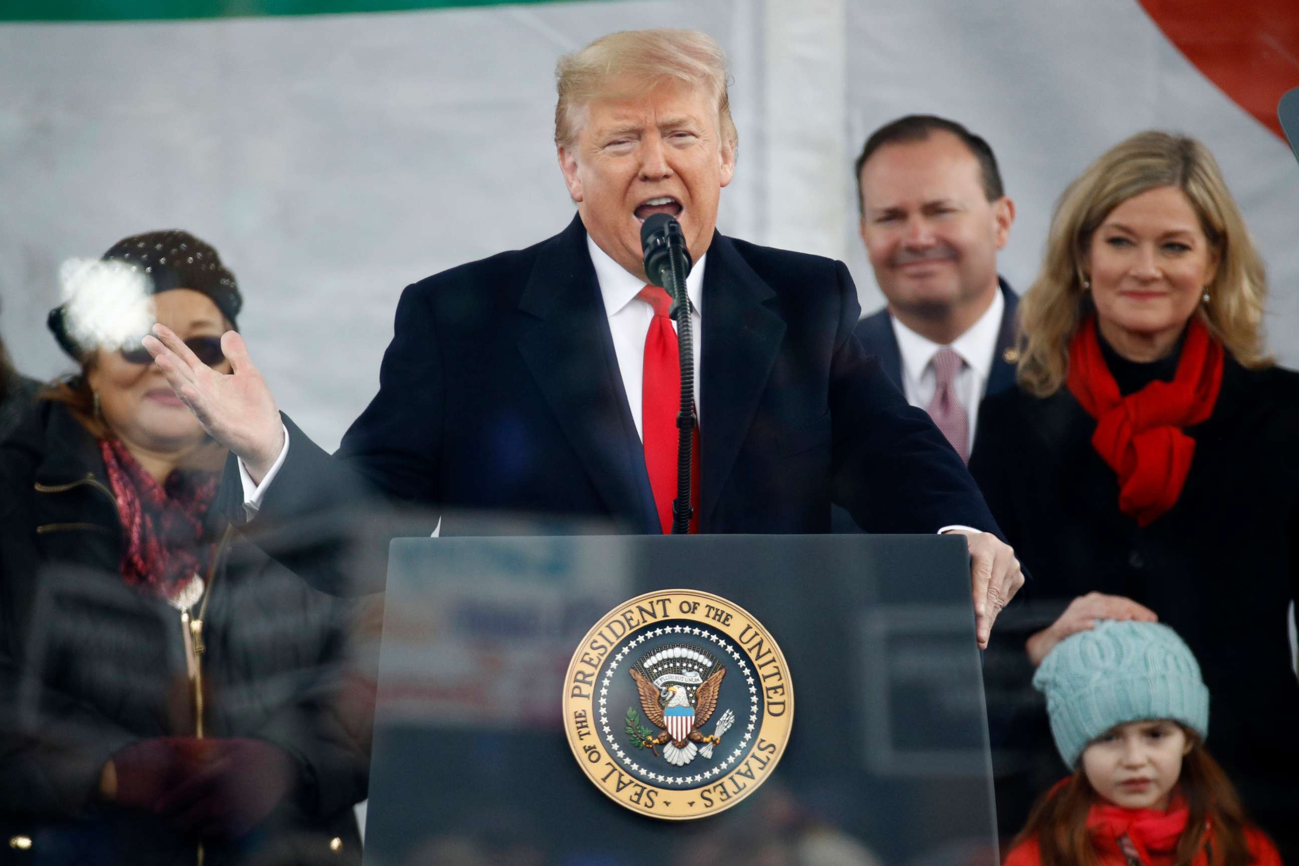 PHOTO: President Donald Trump speaks at a March for Life rally at the National Mall in Washington, Jan. 24, 2020.