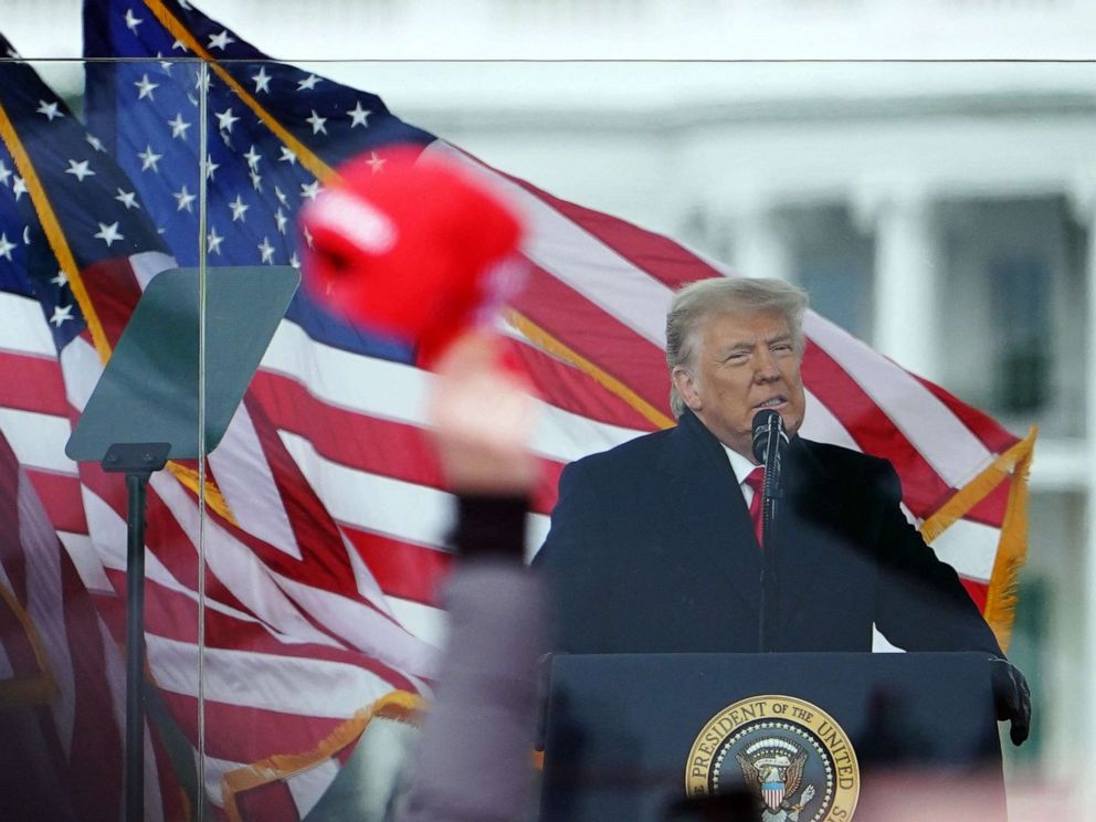 PHOTO: (FILES) In this file photo taken on January 6, 2021, US President Donald Trump speaks to supporters from The Ellipse near the White House in Washington, DC. 