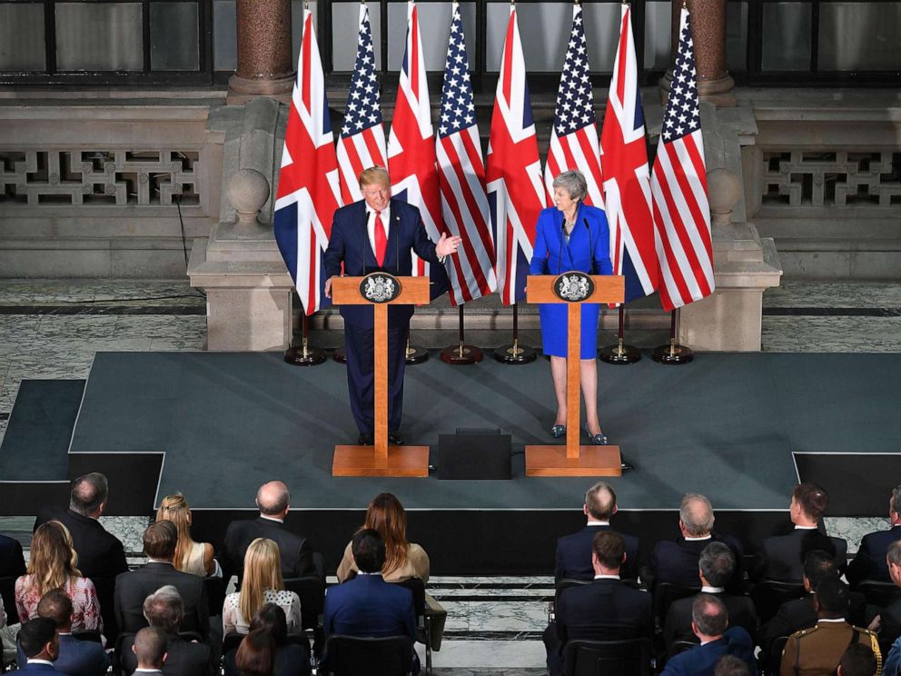 PHOTO: President Donald Trump and Britains Prime Minister Theresa May give a joint press conference at the Foreign and Commonwealth office in London, June 4, 2019.