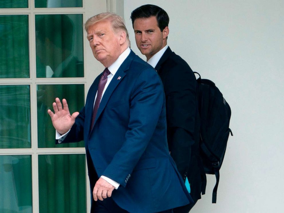 PHOTO: President Donald Trump walks with John McEntee, Director of the White House Presidential Personnel Office, to the Oval Office, Sept. 11, 2020.