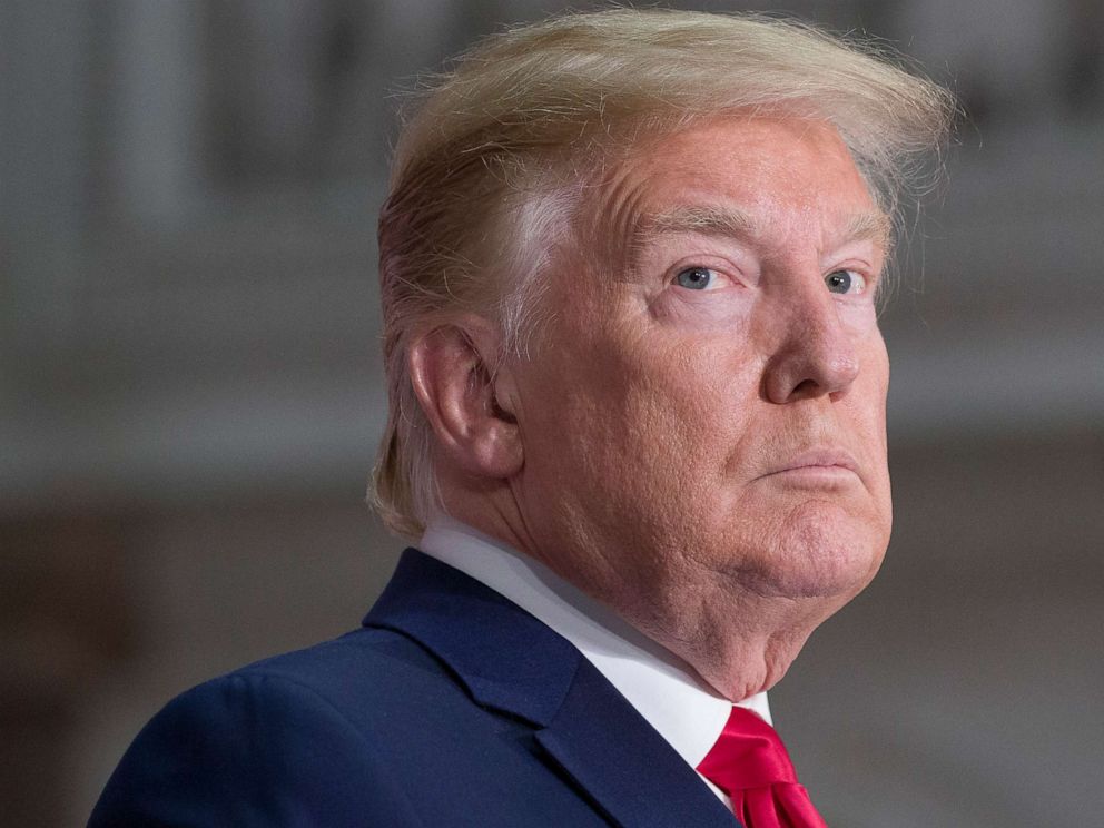 PHOTO: President Donald Trump pauses while speaking during a news conference with British Prime Minister Theresa May at the Foreign Office, Tuesday, June 4, 2019, in central London. (AP Photo/Alex Brandon)