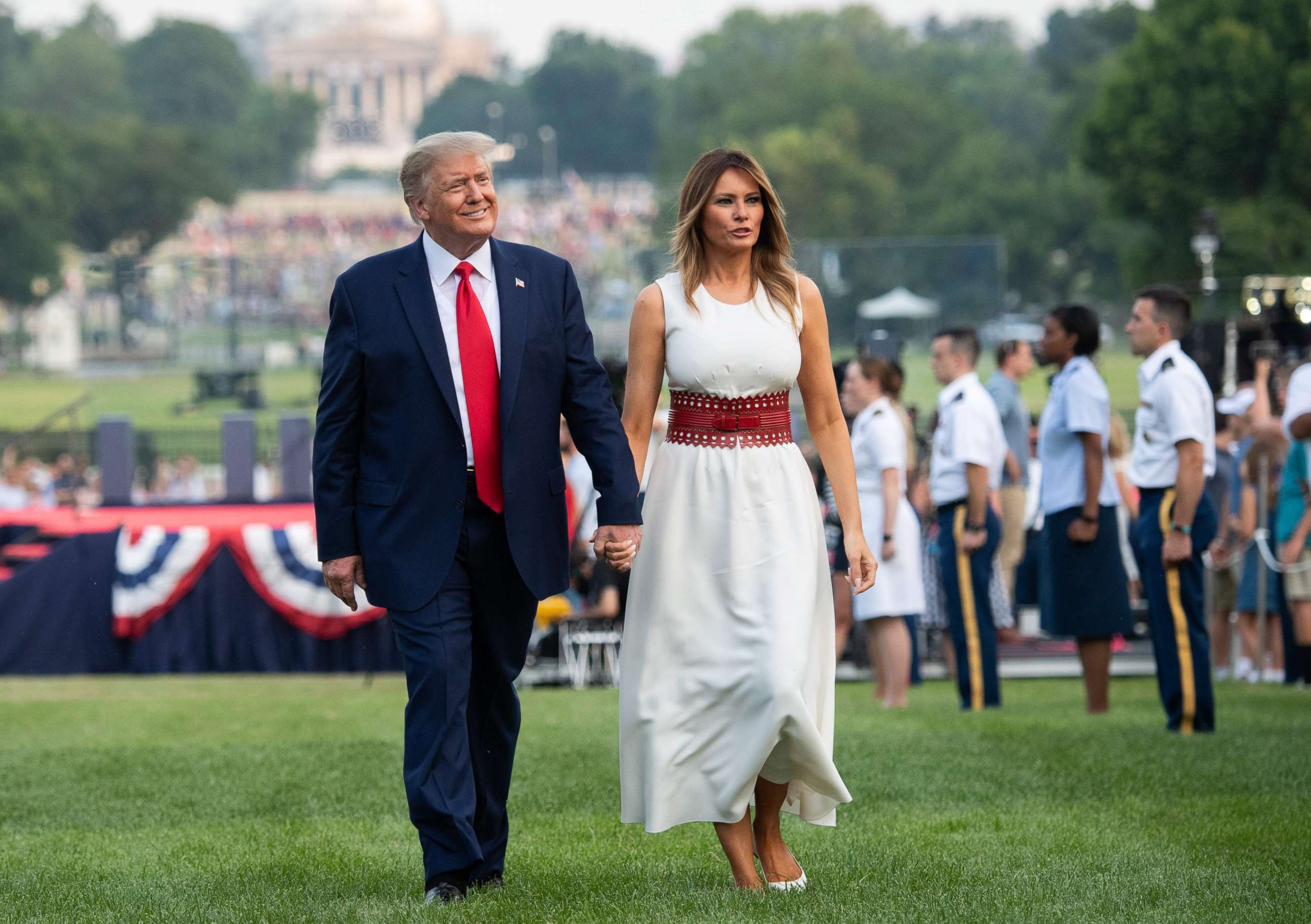 PHOTO: President Donald Trump and first lady Melania Trump host the 2020 "Salute to America" event in honor of Independence Day on the South Lawn of the White House in Washington, D.C., July 4, 2020.