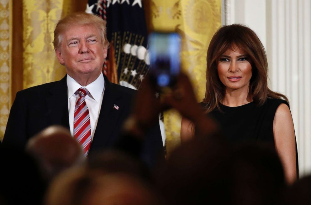 PHOTO: President Donald Trump and first lady Melania Trump attend the National African American History Month reception in the East Room of the White House, Feb. 13, 2018