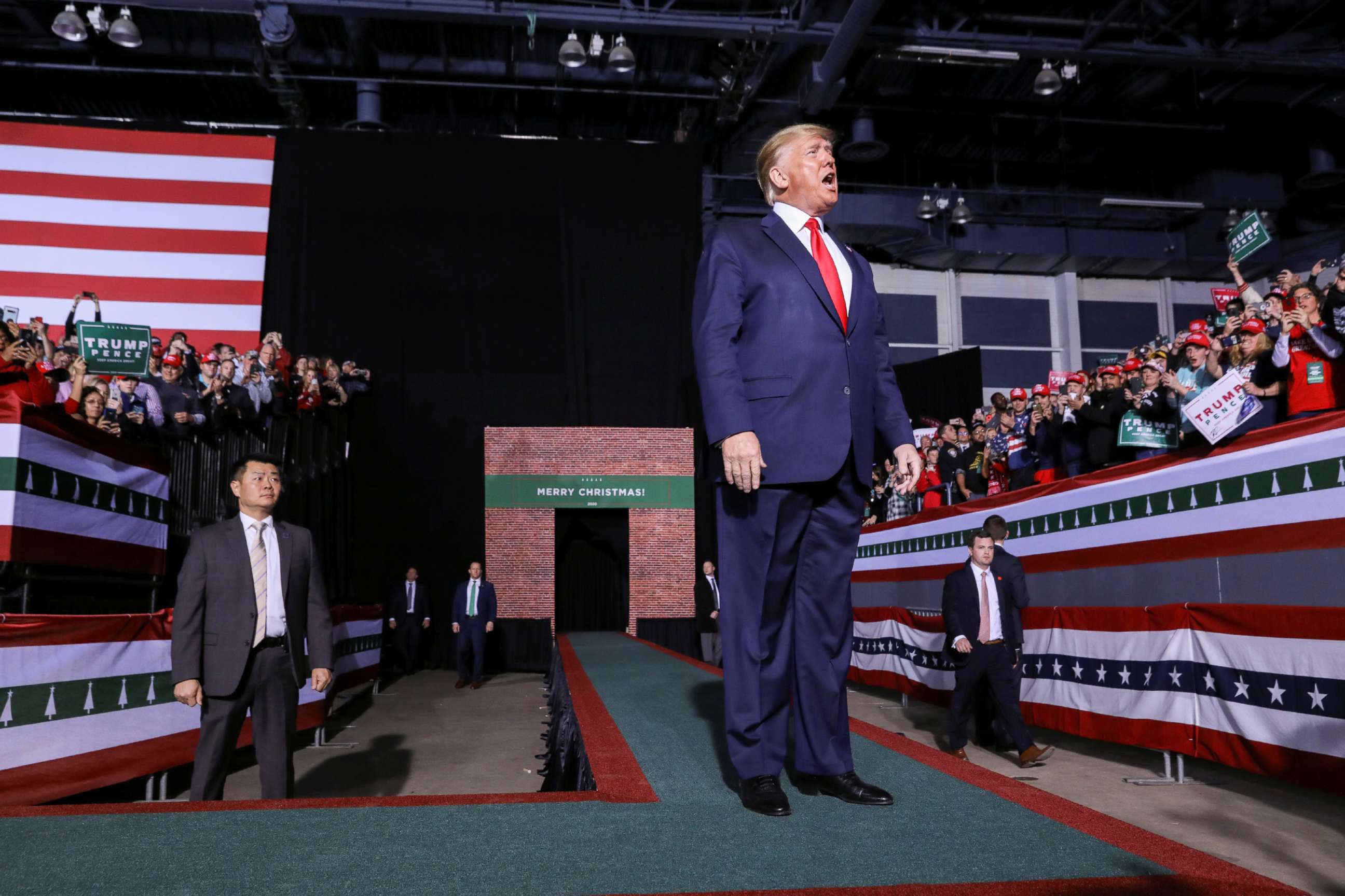 PHOTO: President Donald Trump greets supporters at a campaign rally in Battle Creek, Mich., Dec. 18, 2019.