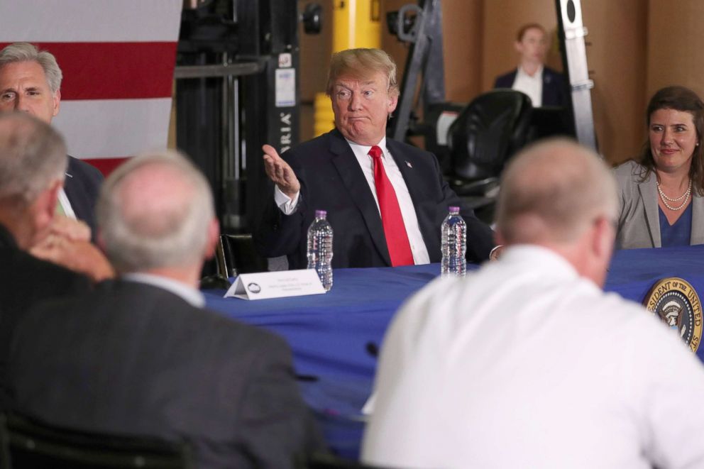 PHOTO: President Donald Trump participates in a roundtable discussion about trade in Duluth, Minn., June 20, 2018.