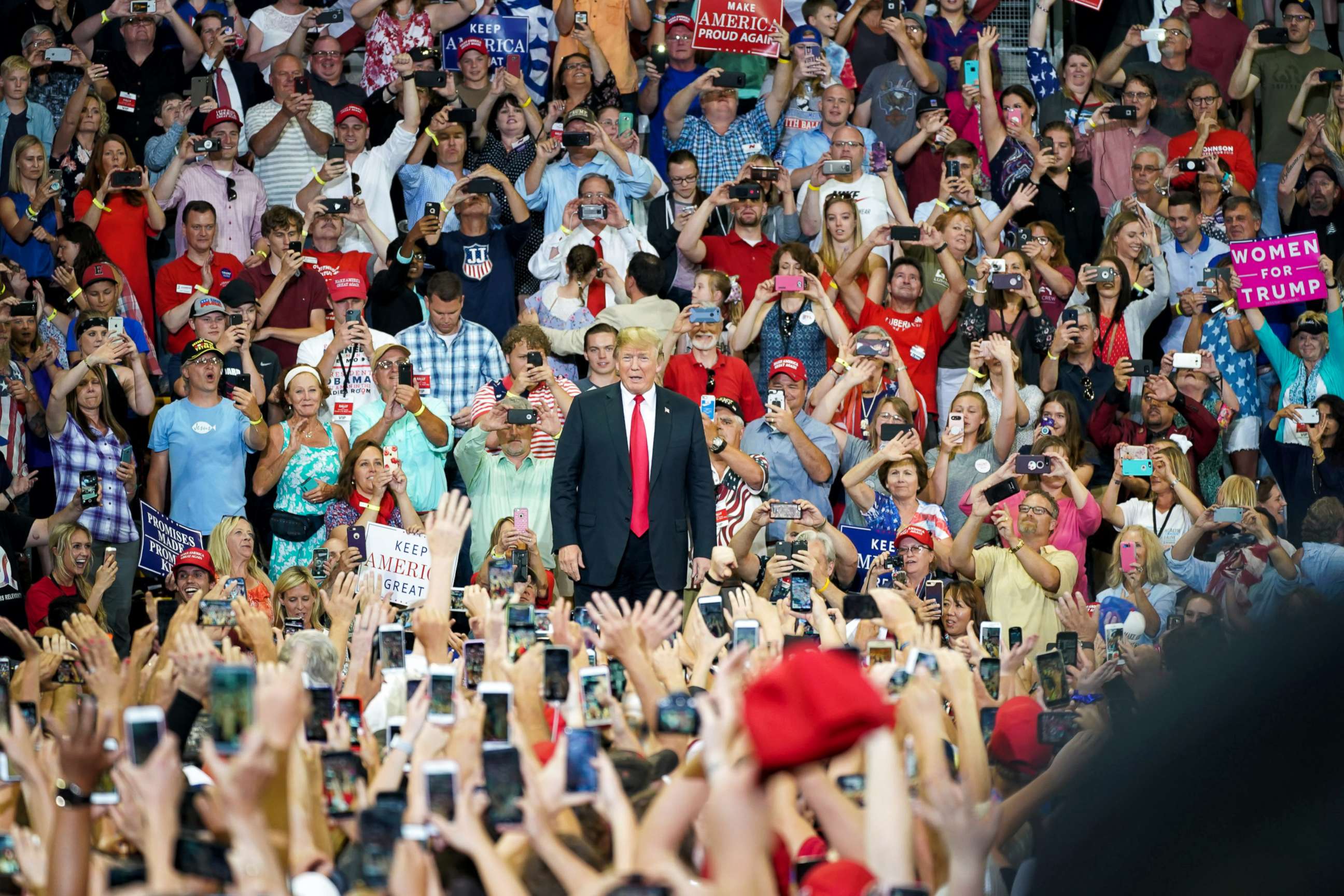 PHOTO: President Donald Trump makes his first visit to Minnesota as president on Wednesday, June 20, 2018, in Duluth, Minn.