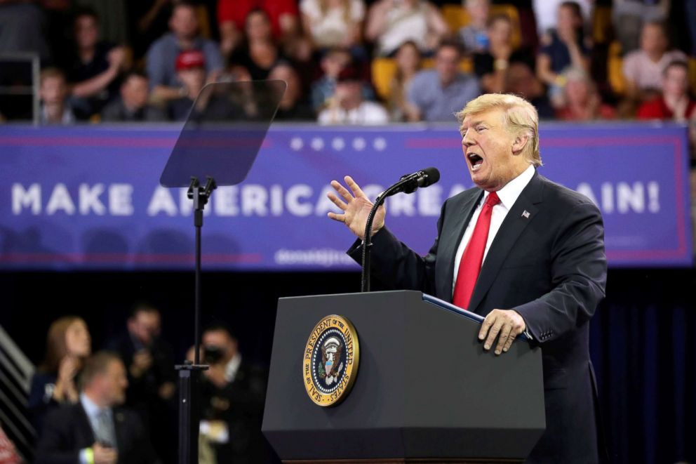 PHOTO: President Donald Trump holds a rally with supporters, June 20, 2018, in Duluth, Minn.