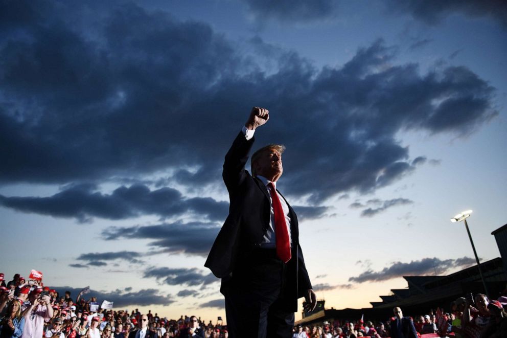 PHOTO: President Donald Trump walks by his supporters as he leaves his Make America Great Again rally at Williamsport Regional Airport, May 20, 2019, in Montoursville, Penn.