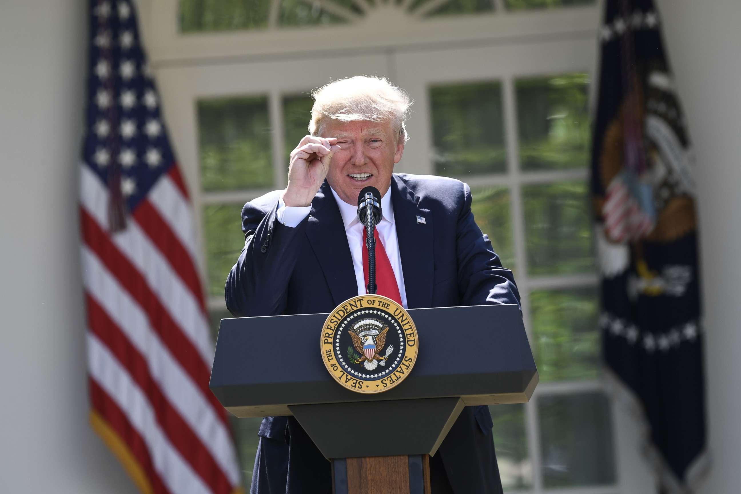 PHOTO:President Donald Trump announces his decision to withdraw the US from the Paris Climate Accords in the Rose Garden of the White House in Washington, DC, on June 1, 2017. 