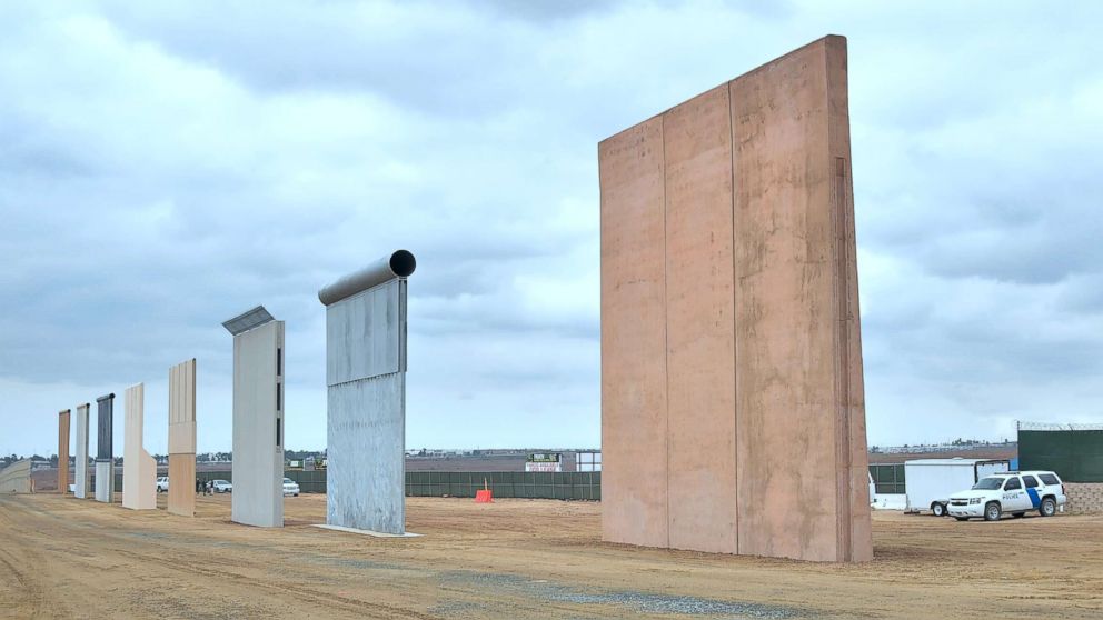 PHOTO: A Homeland Security border patrol vehicle monitors the border area where prototypes of President Trump's proposed border wall are standing, Nov. 1, 2017 in San Diego, California.