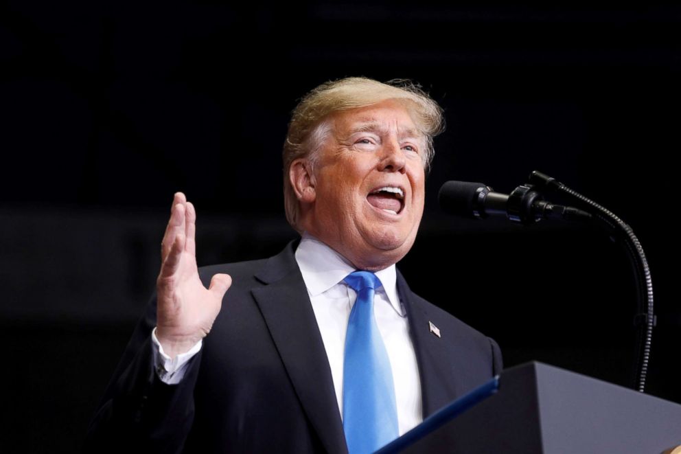 PHOTO: President Donald Trump speaks at a campaign rally in Charlotte, North Carolina, Oct. 26, 2018.