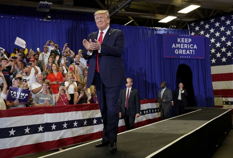 PHOTO: President Donald Trump holds a campaign rally in Fayetteville, N.C., Sept. 9, 2019.