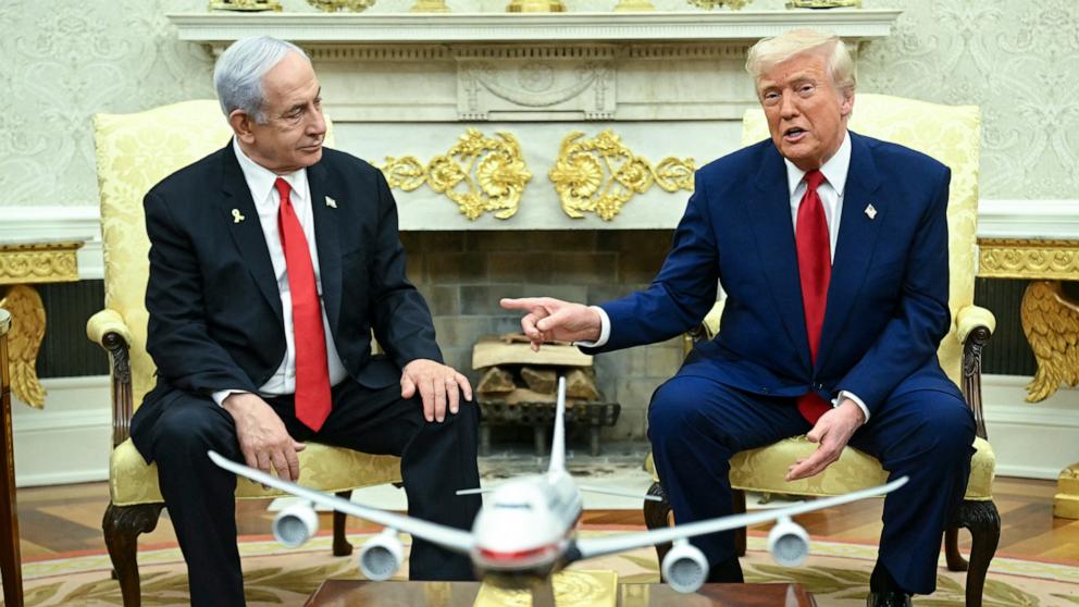 PHOTO: In this April 7, 2025, file photo, President Donald Trump meets with Israeli Prime Minister Benjamin Netanyahu in the Oval Office of the White House in Washington, D.C.