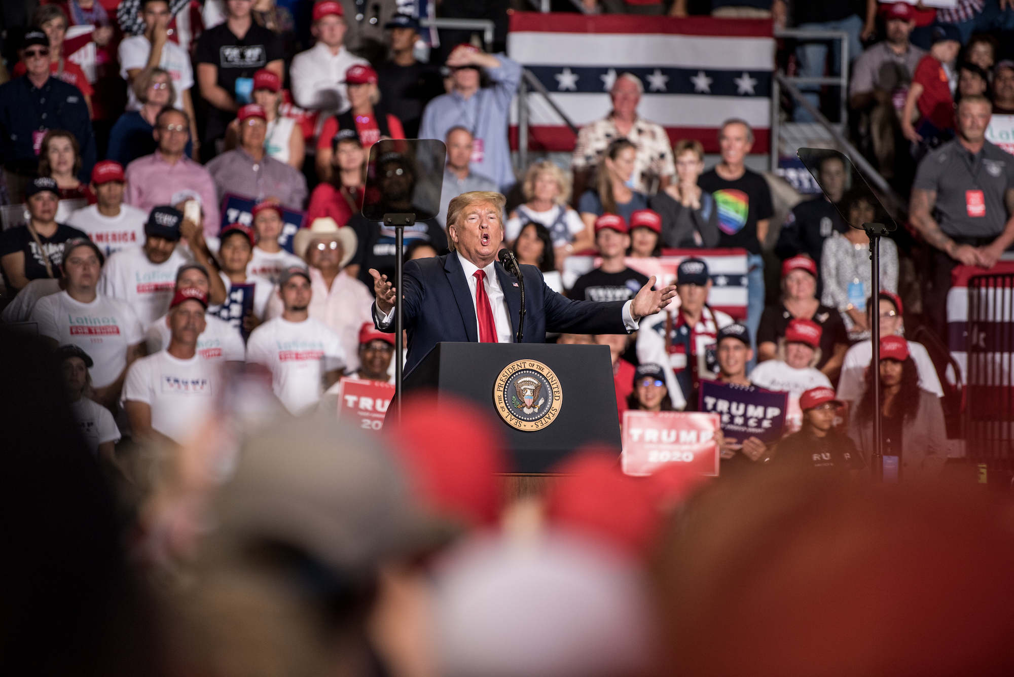 PHOTO: President Donald J. Trump speaks during his "Keep America Great Rally" on Monday, Sept. 16, 2019, at the Santa Ana Star Center in Rio Rancho, N.M.