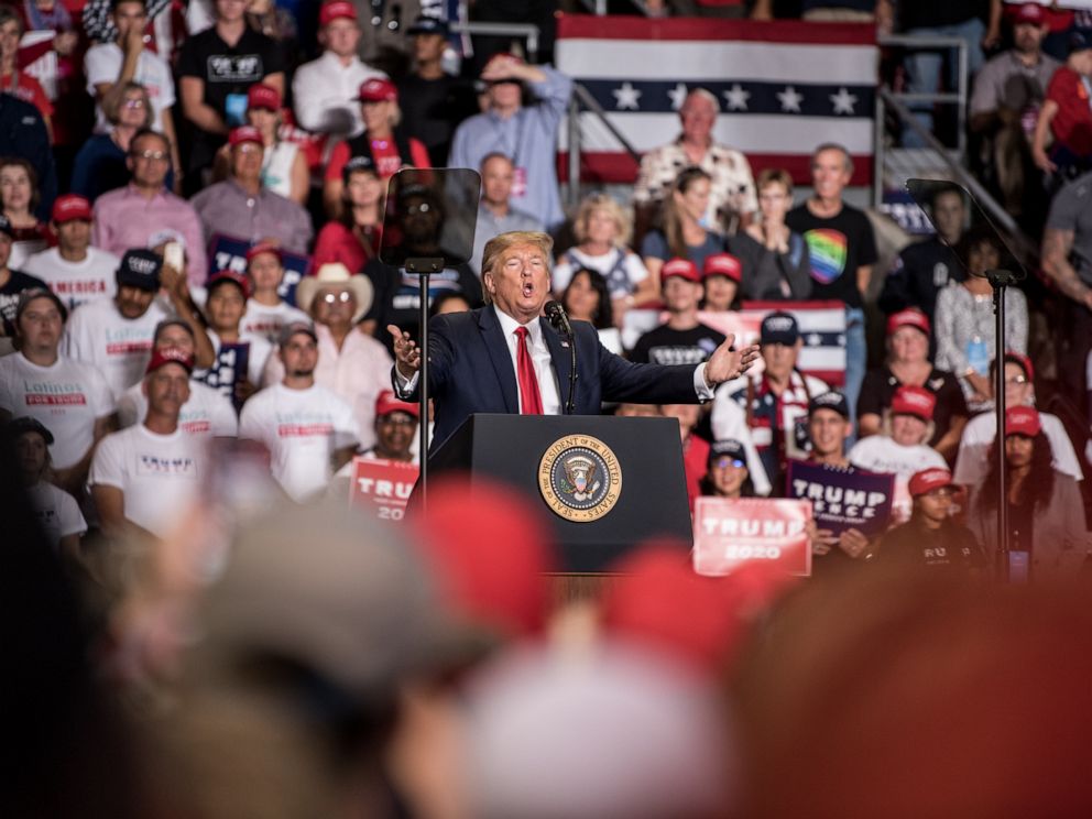 PHOTO: President Donald J. Trump speaks during his Keep America Great Rally on Monday, Sept. 16, 2019, at the Santa Ana Star Center in Rio Rancho, N.M.