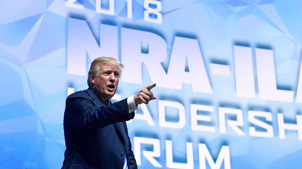PHOTO: President Donald Trump speaks at the National Rifle Association annual convention in Dallas, May 4, 2018.