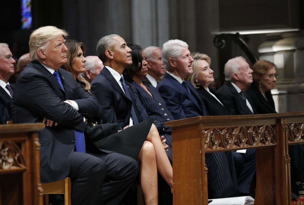 President Donald Trump,left,first Lady Melania Trump,former President Barack Obama,former first lady Michelle Obama,former President Bill Clinton,Hillary Clinton,former Secretary of State,former President Jimmy Carter,former first lady Rosalynn Carter.