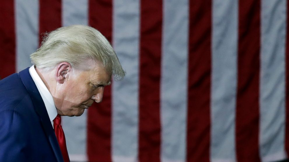 PHOTO: President Donald Trump leaves the stage after speaking during an event at the Whirlpool Corporation Manufacturing Plant, Aug. 6, 2020, in Clyde, Ohio.