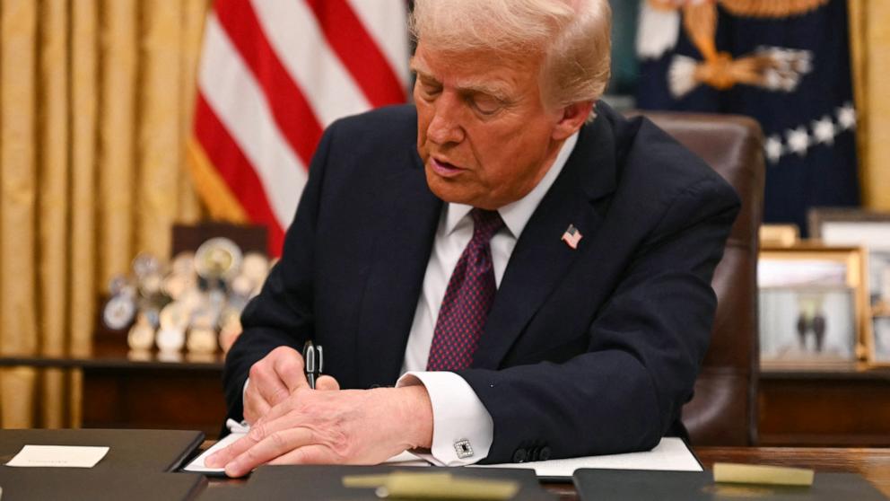 PHOTO: US President Donald Trump signs an executive order on birth rights citizenship in the Oval Office of the White House in Washington, D.C., on Jan. 20, 2025.