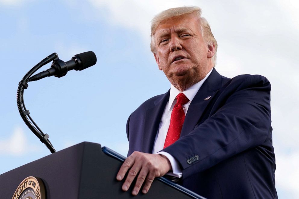 PHOTO: President Donald Trump speaks during a campaign rally at Wittman Airport, Aug. 17, 2020, in Oshkosh, Wis.