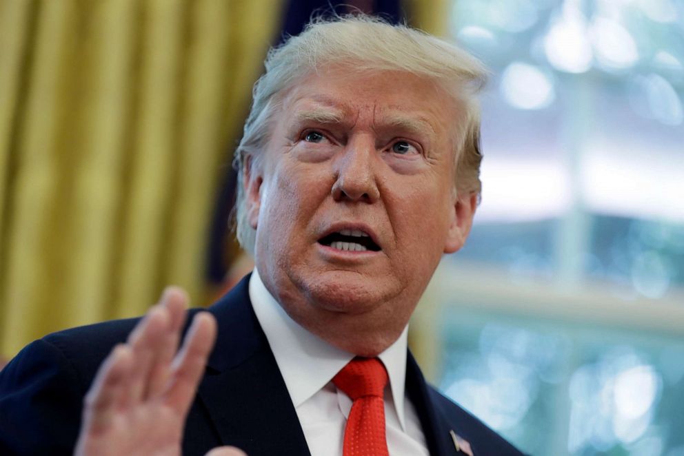 PHOTO: President Donald Trump speaks to reporters in the Oval Office of the White House, Sept. 4, 2019.