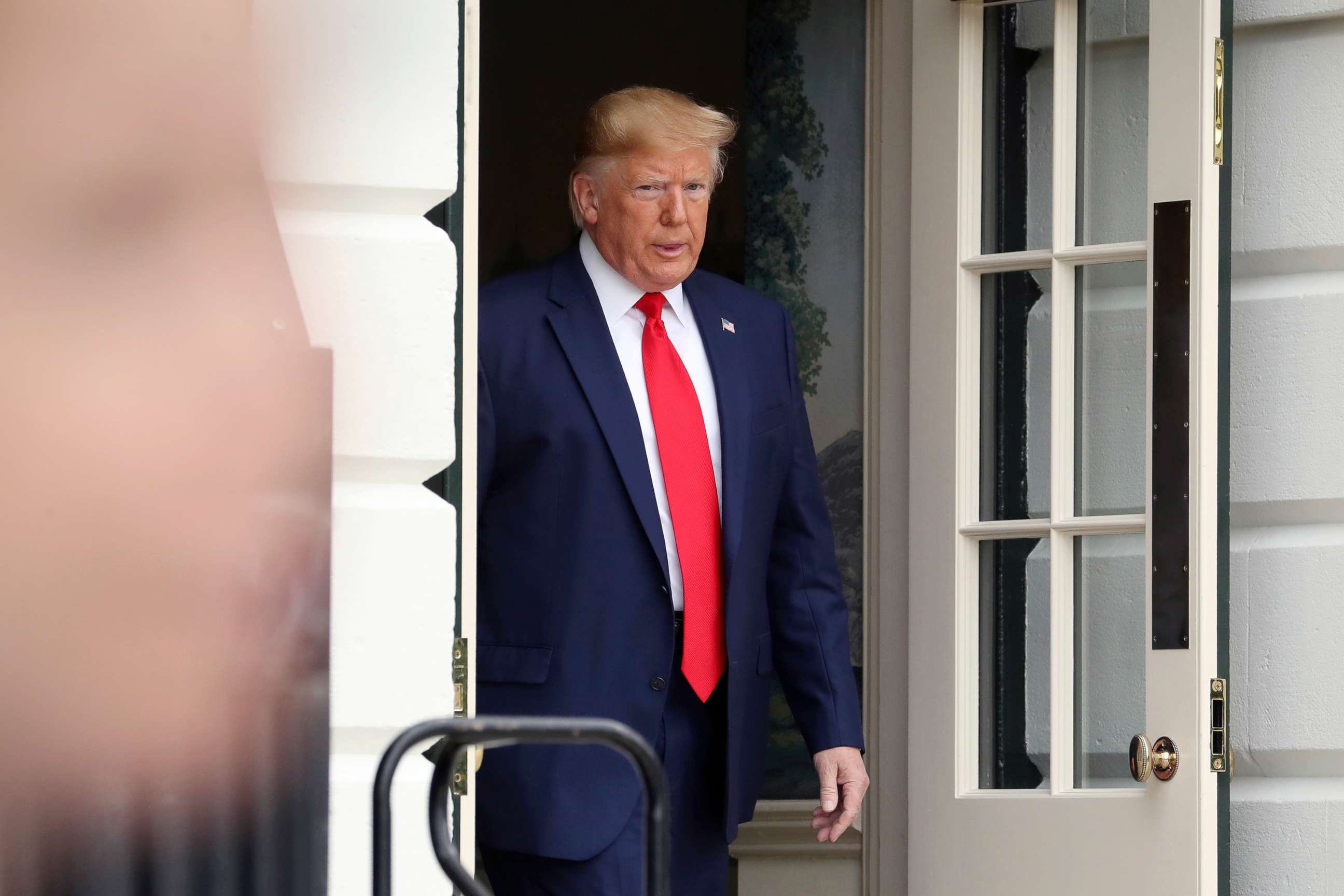 PHOTO: President Donald Trump walks out to speak to members of the media on the South Lawn of the White House, Oct. 3, 2019, before boarding Marine One for a short trip to Andrews Air Force Base, Md., and then on to Florida.