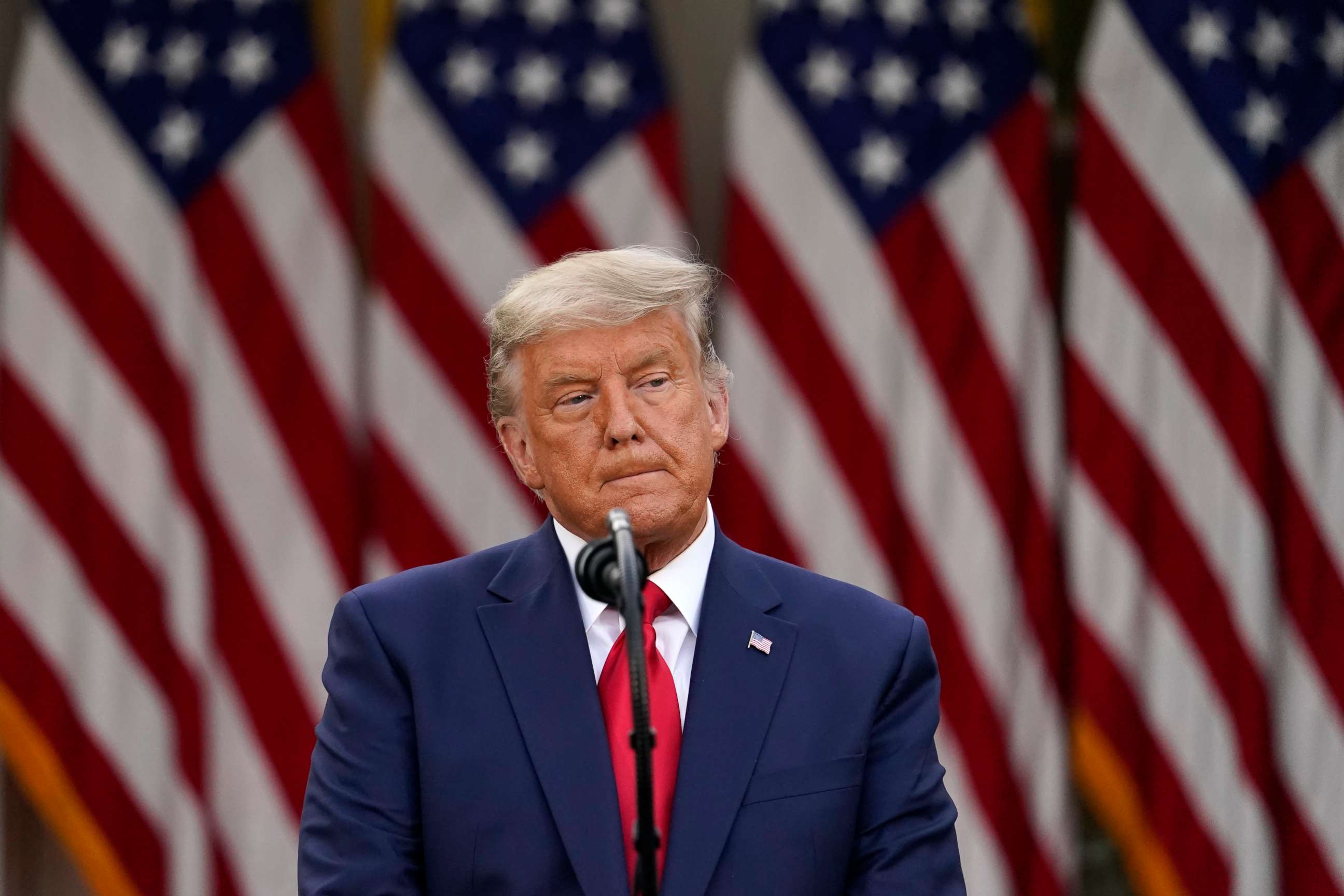 PHOTO: President Donald Trump listens during an event on Operation Warp Speed in the Rose Garden of the White House, Friday, Nov. 13, 2020, in Washington.