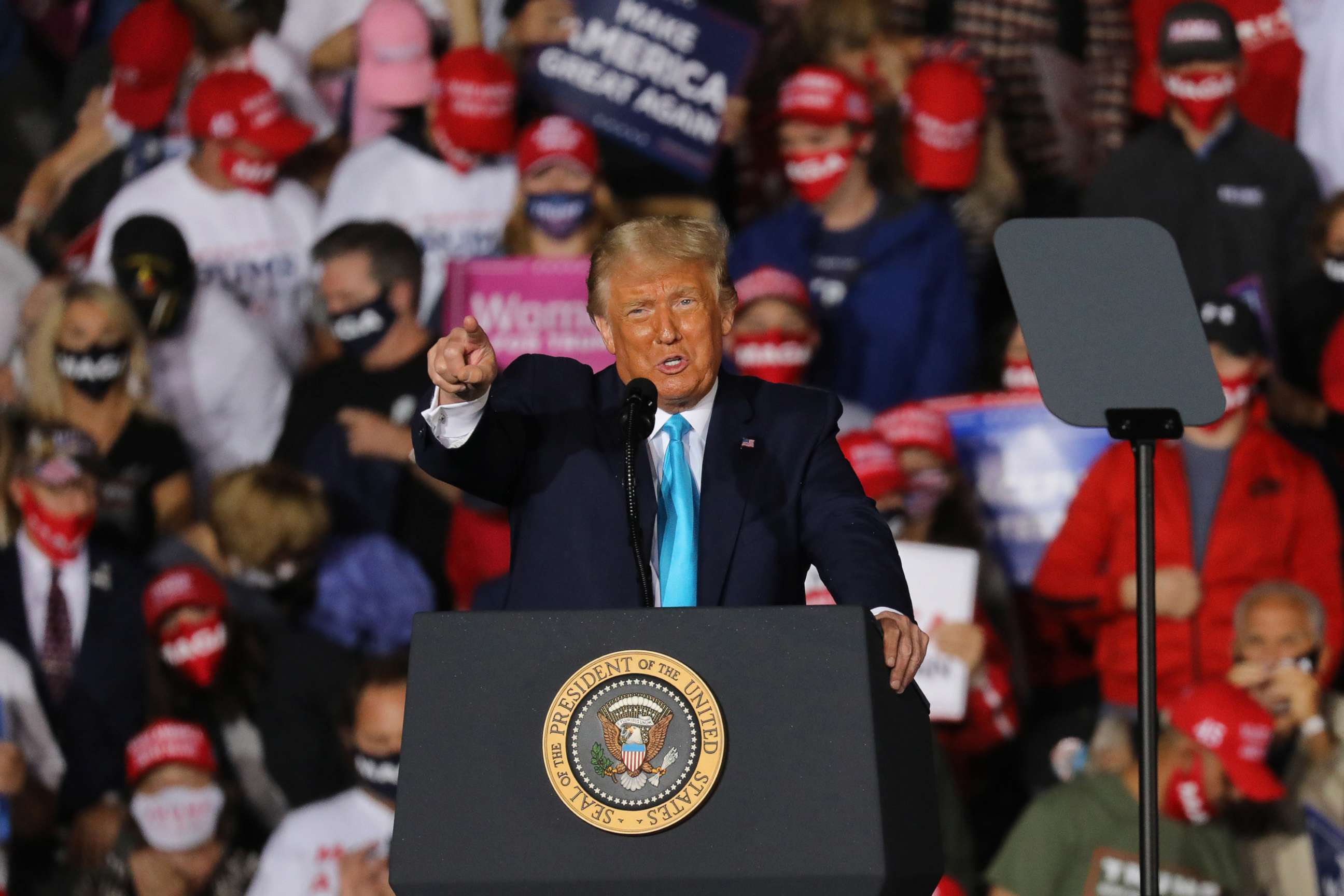PHOTO: President Donald Trump speaks at a rally at Harrisburg International Airport on Sept. 26, 2020, in Middletown, Penn.