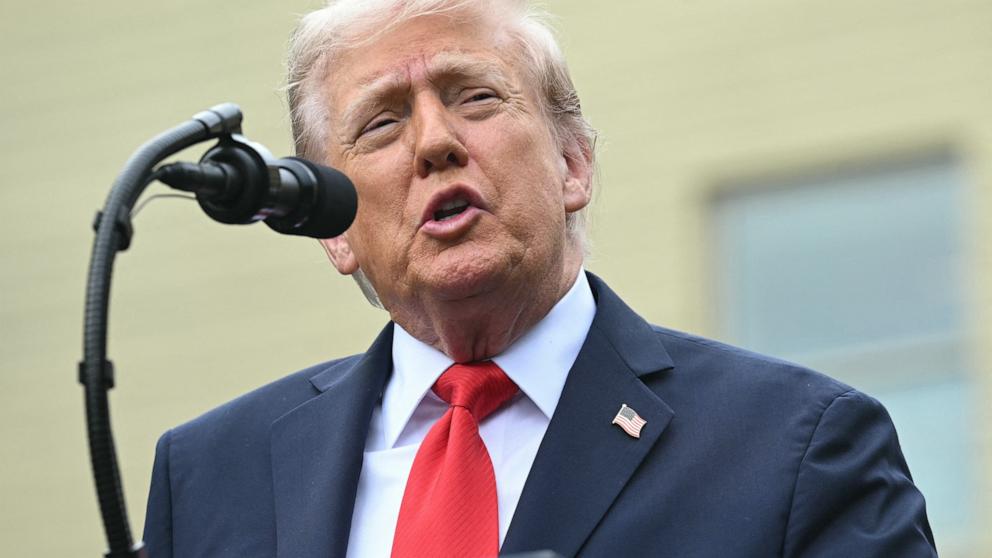 PHOTO: Donald Trump speaks during in a 9/11 observance ceremony at the National 9/11 Pentagon Memorial in Washington, DC on September 11, 2025.