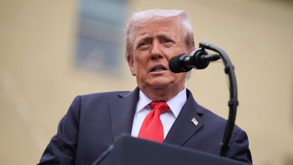 PHOTO: President Donald Trump speaks during a ceremony to commemorate the 24th anniversary of the 9/11 attacks, Sept. 11, 2025, at the Pentagon in Washington.