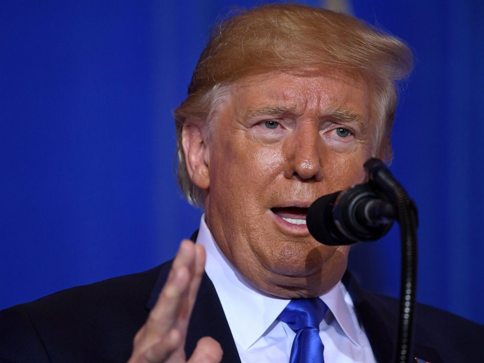 PHOTO: President Donald Trump speaks during a news conference following the G-20 summit in Osaka, Japan, Saturday, June 29, 2019.