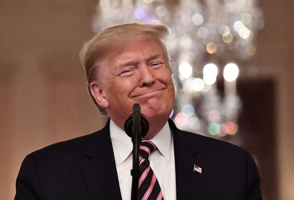 PHOTO: President Donald Trump speaks about his Senate impeachment trial in the East Room of the White House, Feb. 6, 2020.