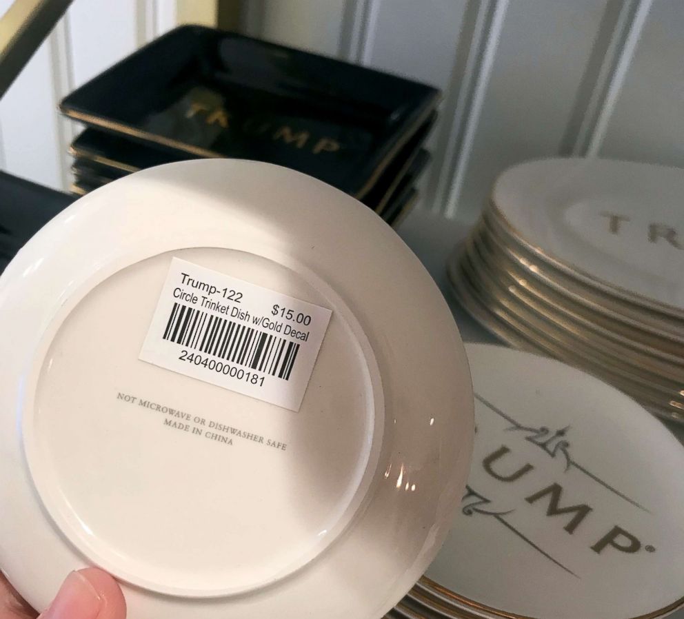 PHOTO: Trump circle trinket dish sold in the gift shop at Trump International Hotel in Washington, D.C. The trinket has "Made in China" label under the dish.