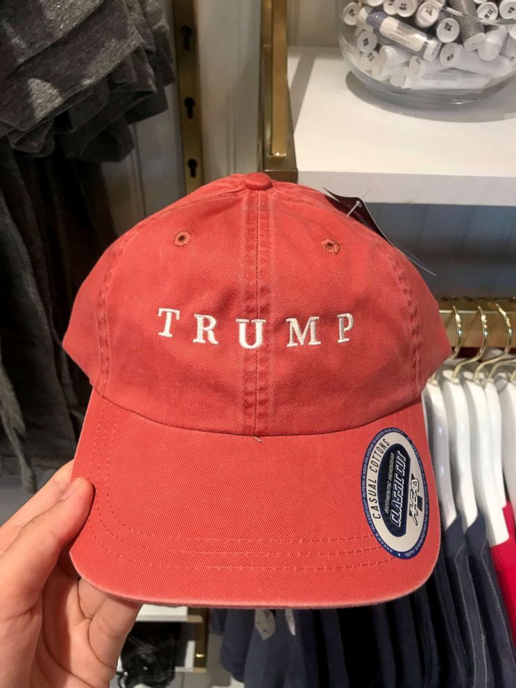 PHOTO: Pastel red Trump hat associated with Authentic Ahead Headgear sold in the gift shop at the Trump International Hotel in Washington, D.C. The hat has "Made in Bangladesh" embroidered on the tag.