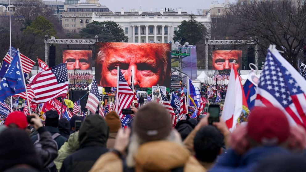 PHOTO: Trump supporters participated in a rally, Jan. 6, 2021 in Washington. As Congress prepares to affirm President-elect Biden's victory, thousands have gathered to show their support for President Trump and his baseless claims of election fraud.