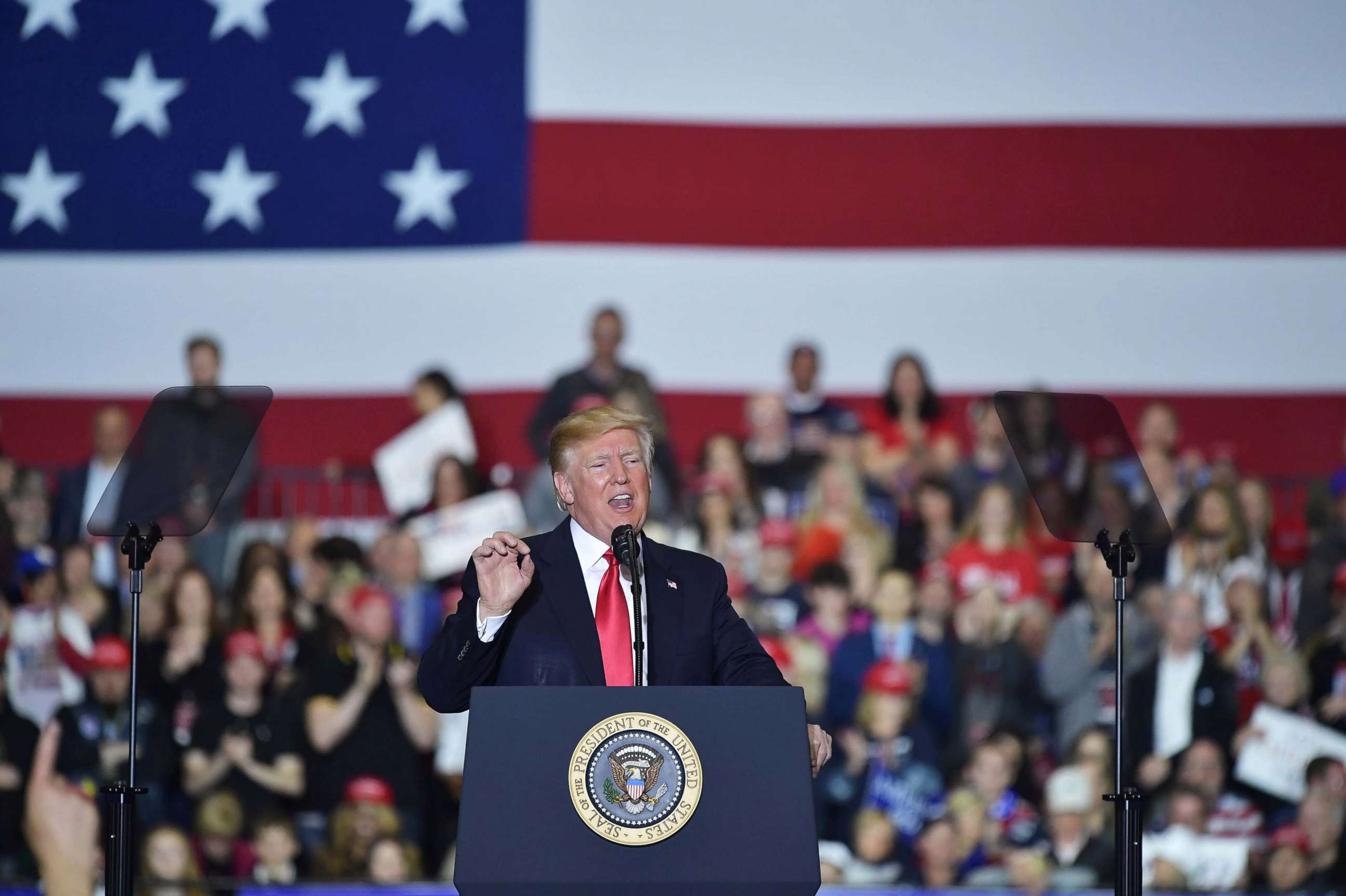 PHOTO: President Donald Trump speaks during a rally at Total Sports Park in Washington, Michigan, April 28, 2018. 