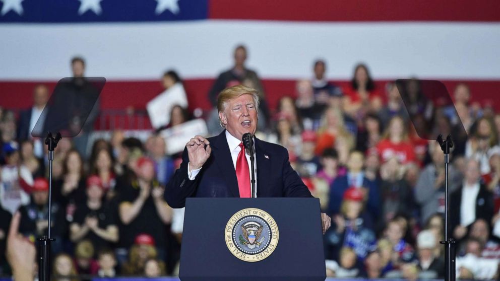 PHOTO: President Donald Trump speaks during a rally at Total Sports Park in Washington, Michigan, April 28, 2018. 