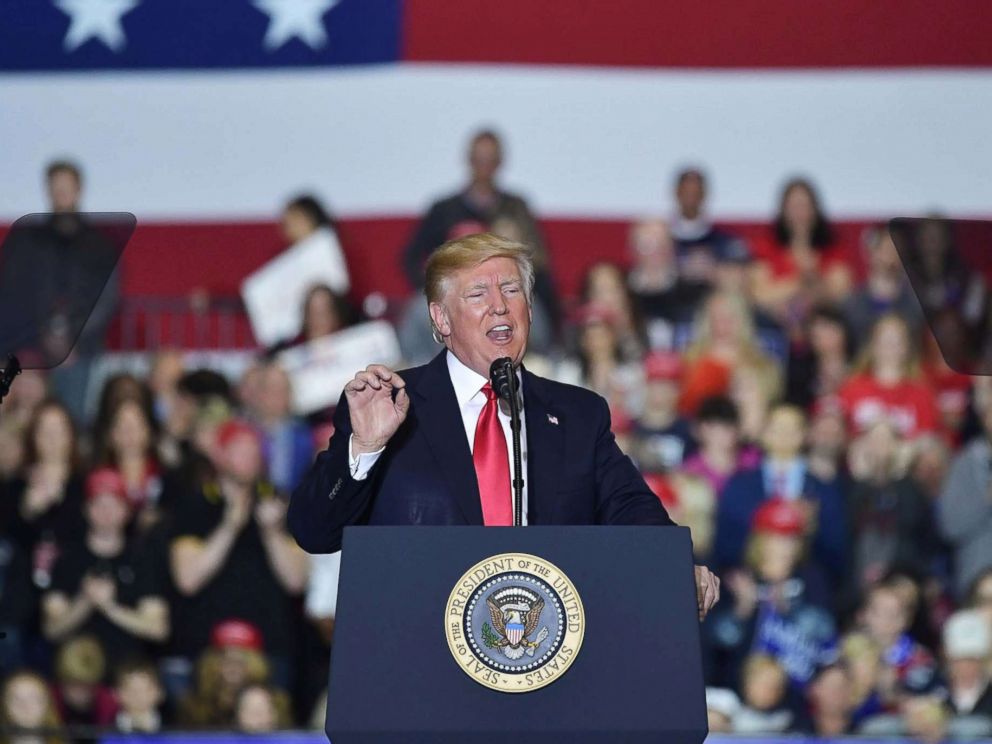 PHOTO: President Donald Trump speaks during a rally at Total Sports Park in Washington, Michigan, April 28, 2018.
