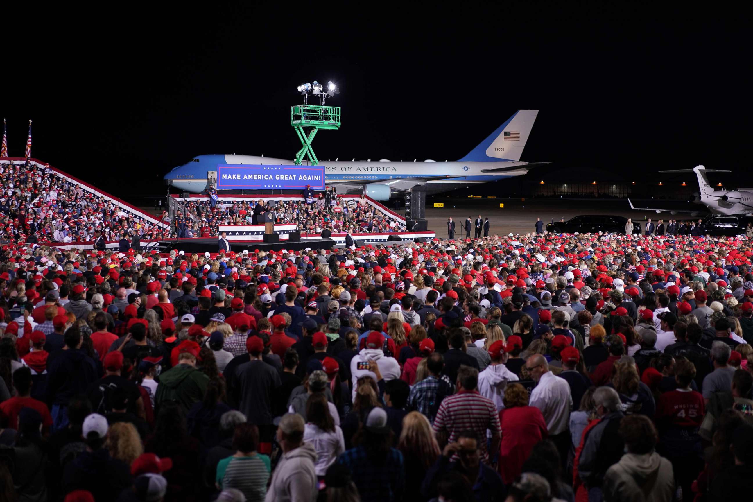 PHOTO: President Donald Trump speaks during a campaign rally at Pittsburgh International Airport in Moon Township, Pennsylvania, Sept. 22, 2020.